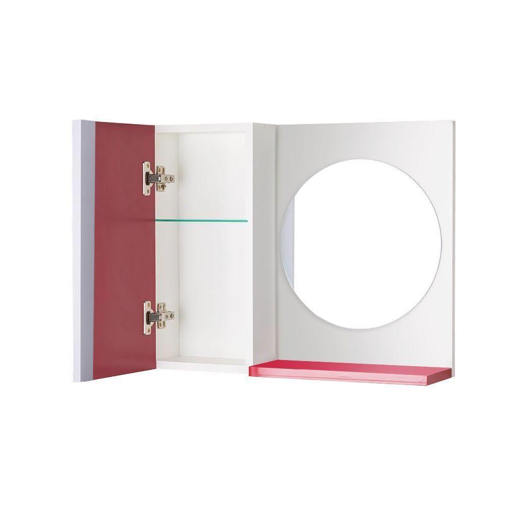 Armário Banheiro com Espelho Redondo Vermelho Barra Vertical - 3