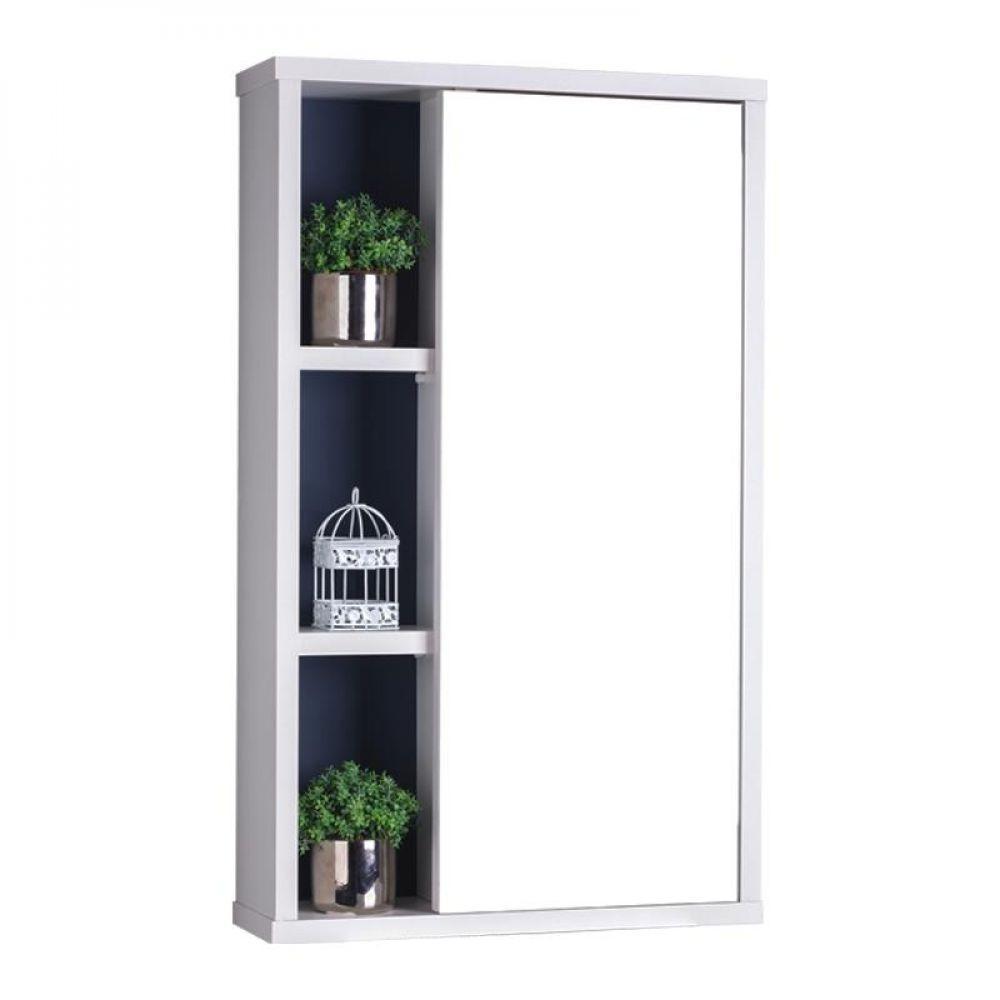 Armário para Banheiro com Espelho Milano Branco com Marinho - 1