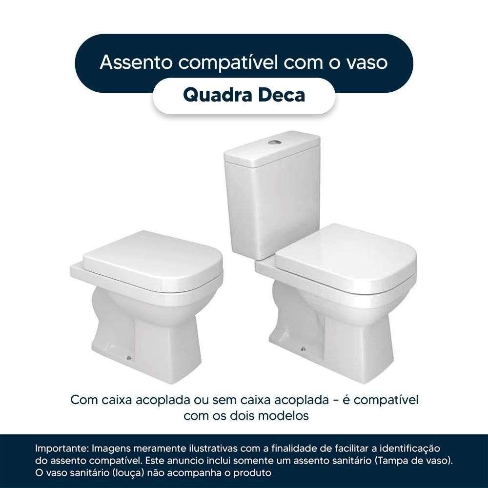 Assento Sanitário Poliéster Soft Close Quadra Branco Para Vaso Deca Com Ferragem Preta - 5