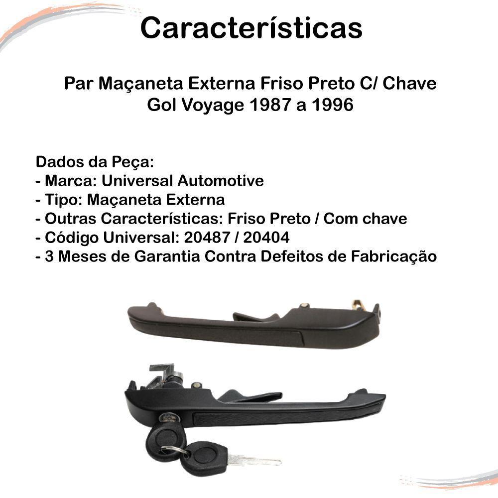 Par Maçaneta Externa Friso Preto C/ Chave Gol Voyage 87 A 96 - 3