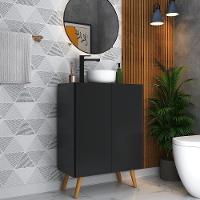 Gabinete Banheiro 2 Portas Retrô 63cm Multimóveis Preto - 6