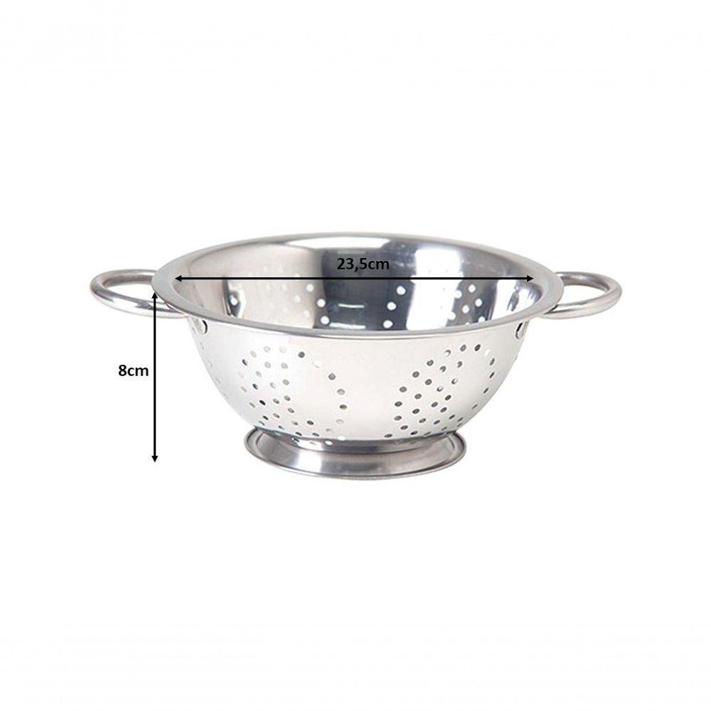 Kit Aço Inox 3pçs Escorredor De Macarrão Arroz Bowl 24Cm - 4