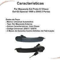 Par Maçaneta Ext Preto C/ Chave Gol G3 Special 99 a 05 2 Pts