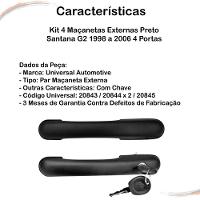 Kit 4 Maçanetas Externas Preto Santana G2 98 a 06 4 Portas - 3