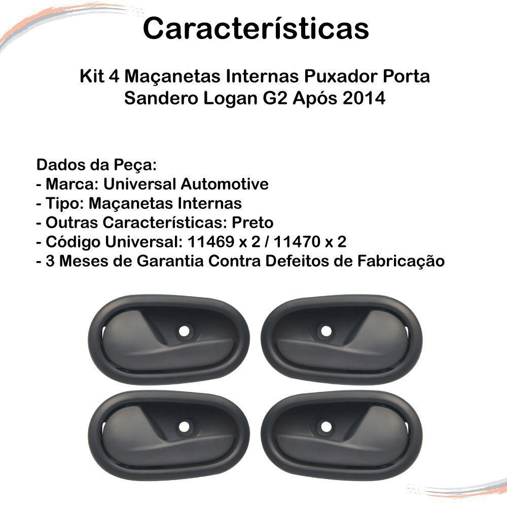 Kit 4 Maçanetas Interna Puxador Porta Sandero Logan Apos 14 - 3