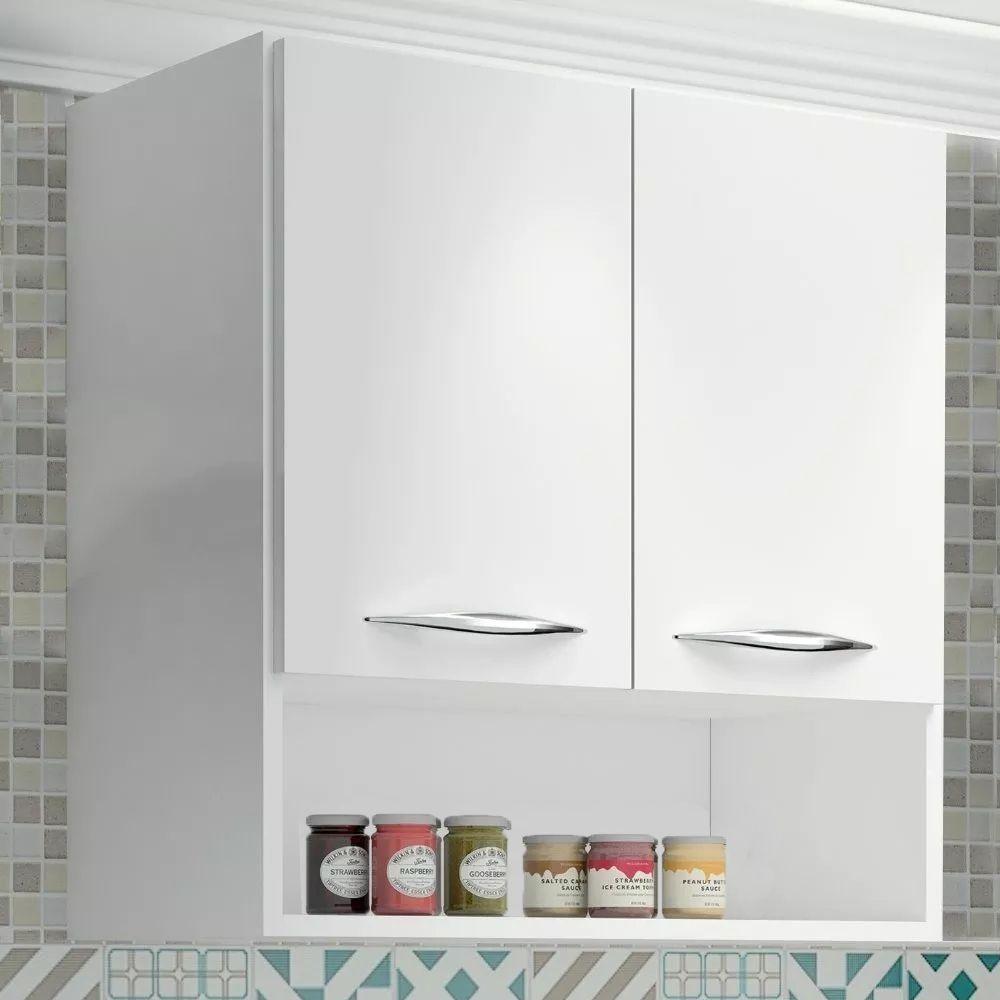 Armário Aéreo Duas Portas Com Nicho Branco Em Mdf - 3
