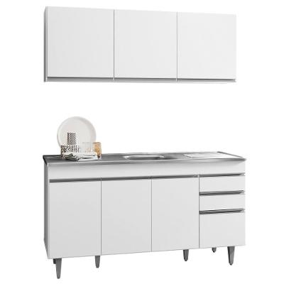 Armário Aéreo E Balcão Gabinete Pia Inox 150cm Branco