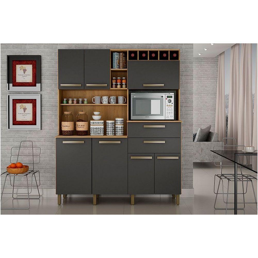 Armário De Cozinha 07 Portas E 02 Gavetas Cinamono/Grafite - 1