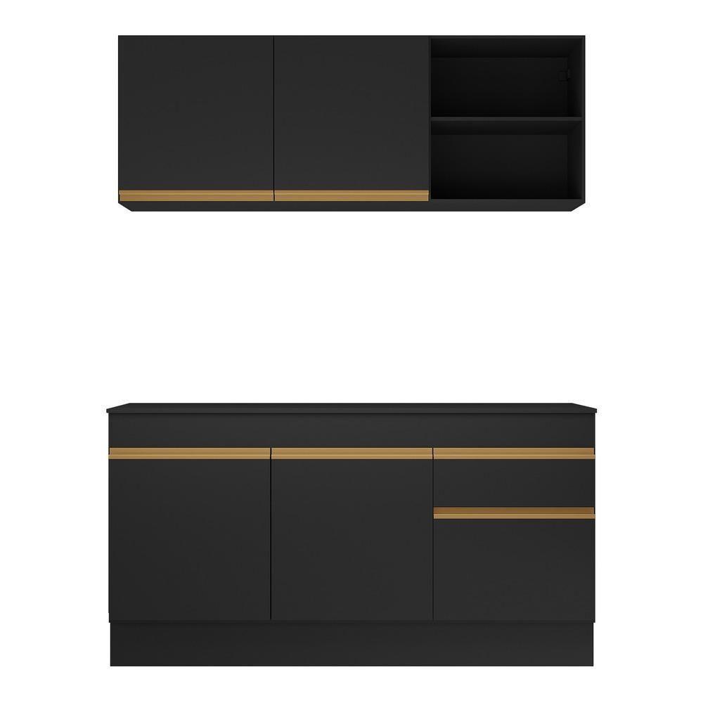 Cozinha Compacta Com Rodapé Com Armário E Balcão Preta - 3