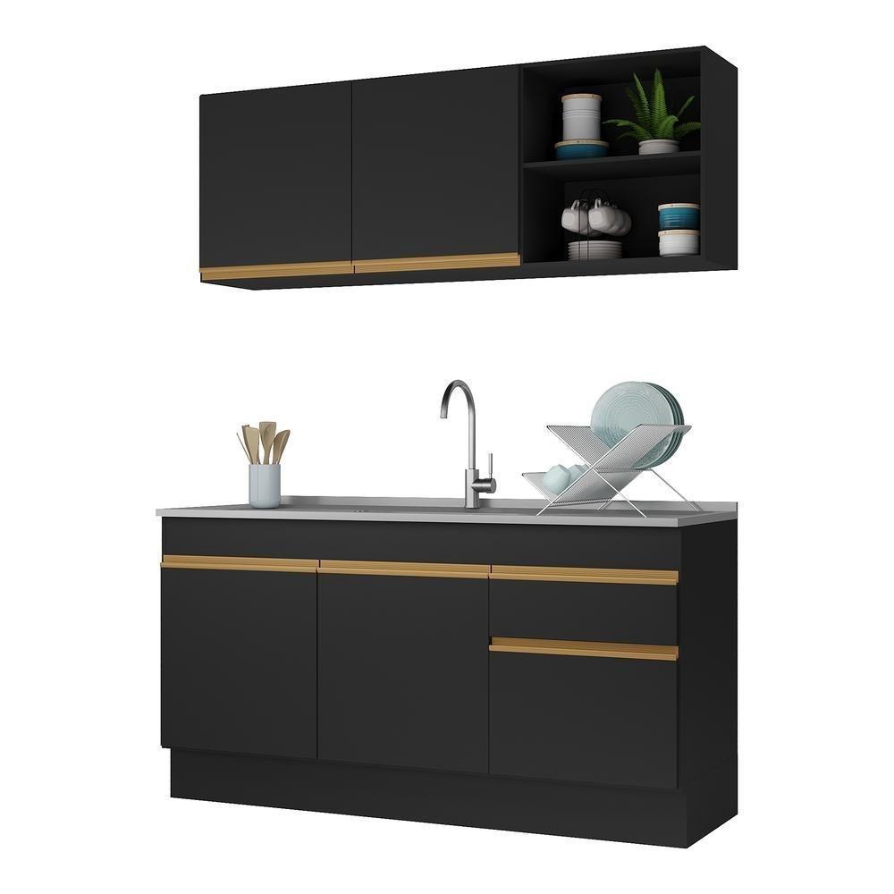 Cozinha Compacta Com Rodapé Com Armário E Balcão Preta - 7