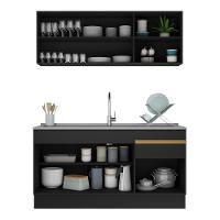 Cozinha Compacta Com Rodapé Com Armário E Balcão Preta