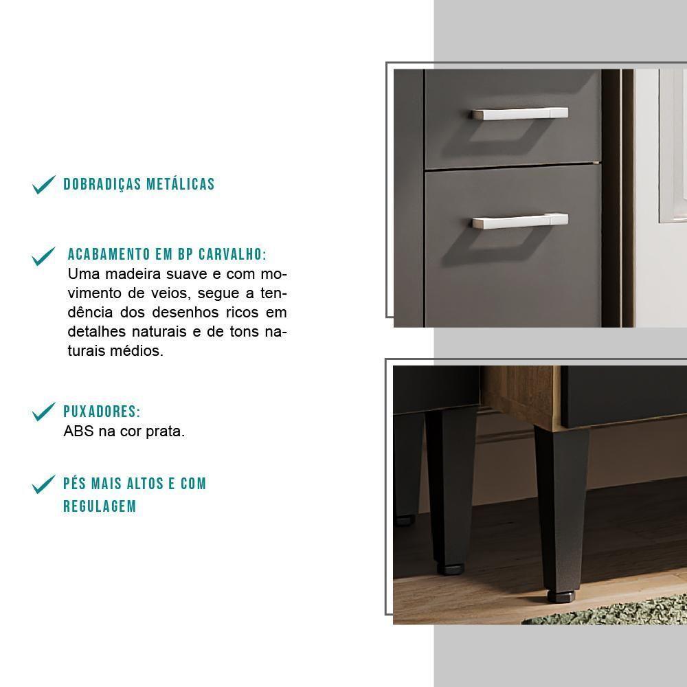 Armário Cozinha Completa Arizona Plus Carvalho Com Preto Carraro - 5