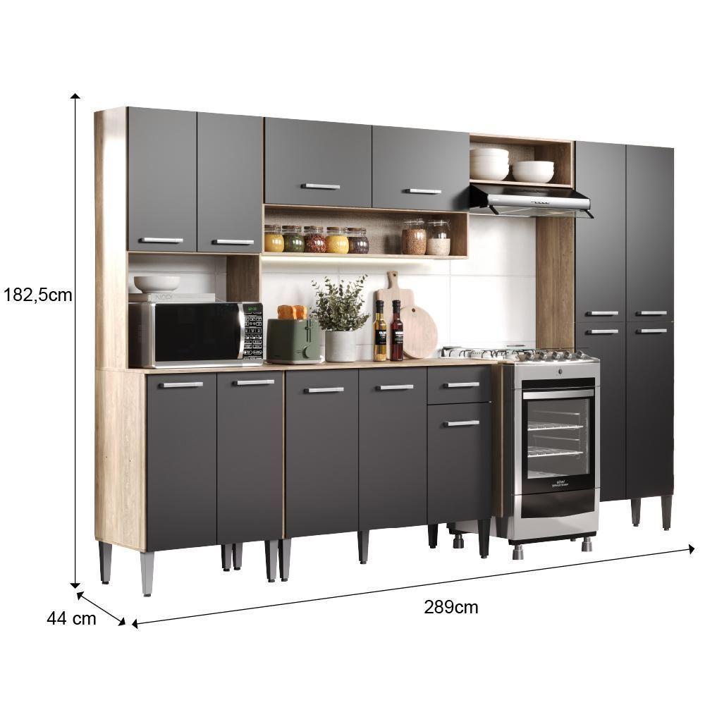 Armário Cozinha Completa Arizona Plus Carvalho Com Preto Carraro - 7