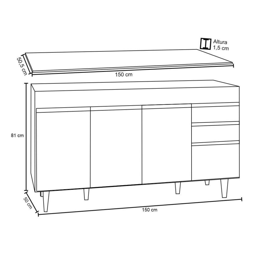 Balcão Gabinete Para Pia 150cm Com Tampo 4 Portas 2 Gavetas - 2