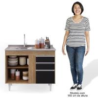 Balcão Gabinete Com Pia Inox 100cm 3 Portas 2 Gavetas preto - 2