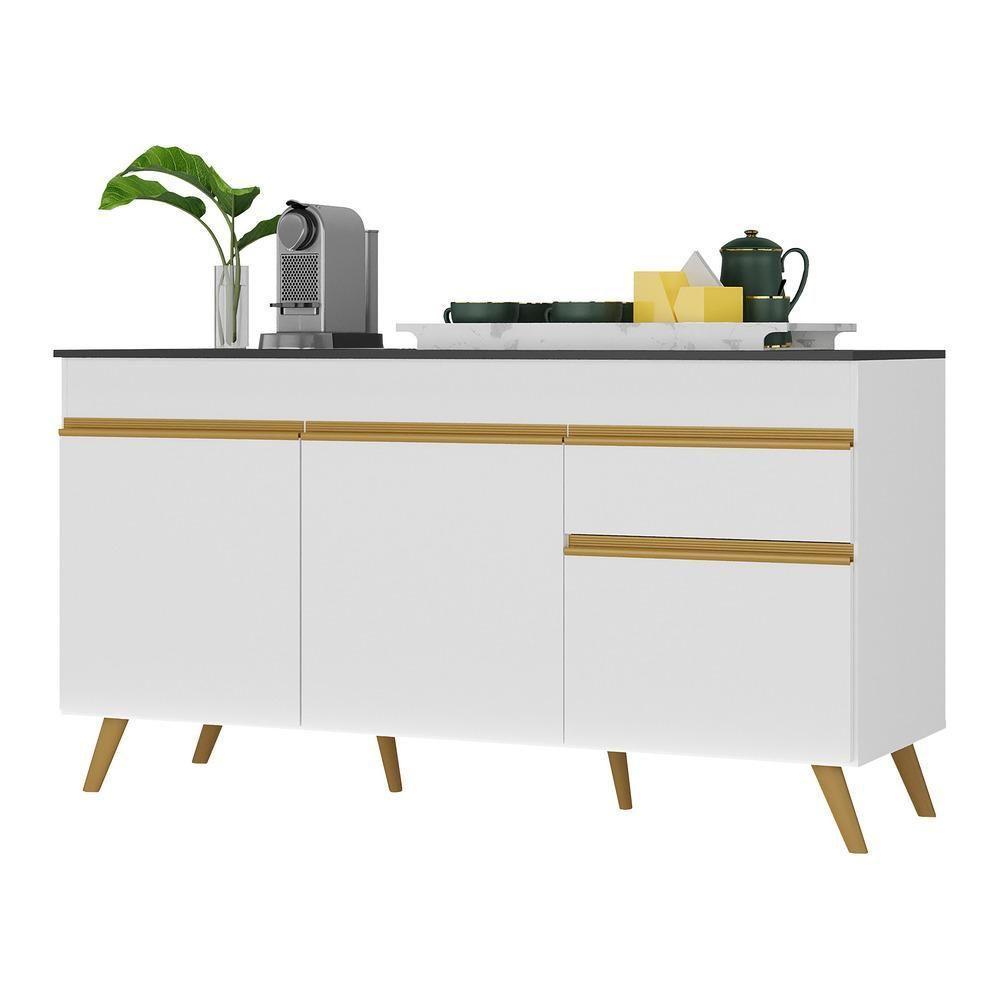 Balcão Cozinha Gabinete Pia 150cm 3 Portas 1 Gaveta Veneza Multimóveis V3740 Branco/dourado Branco/dourado - 1