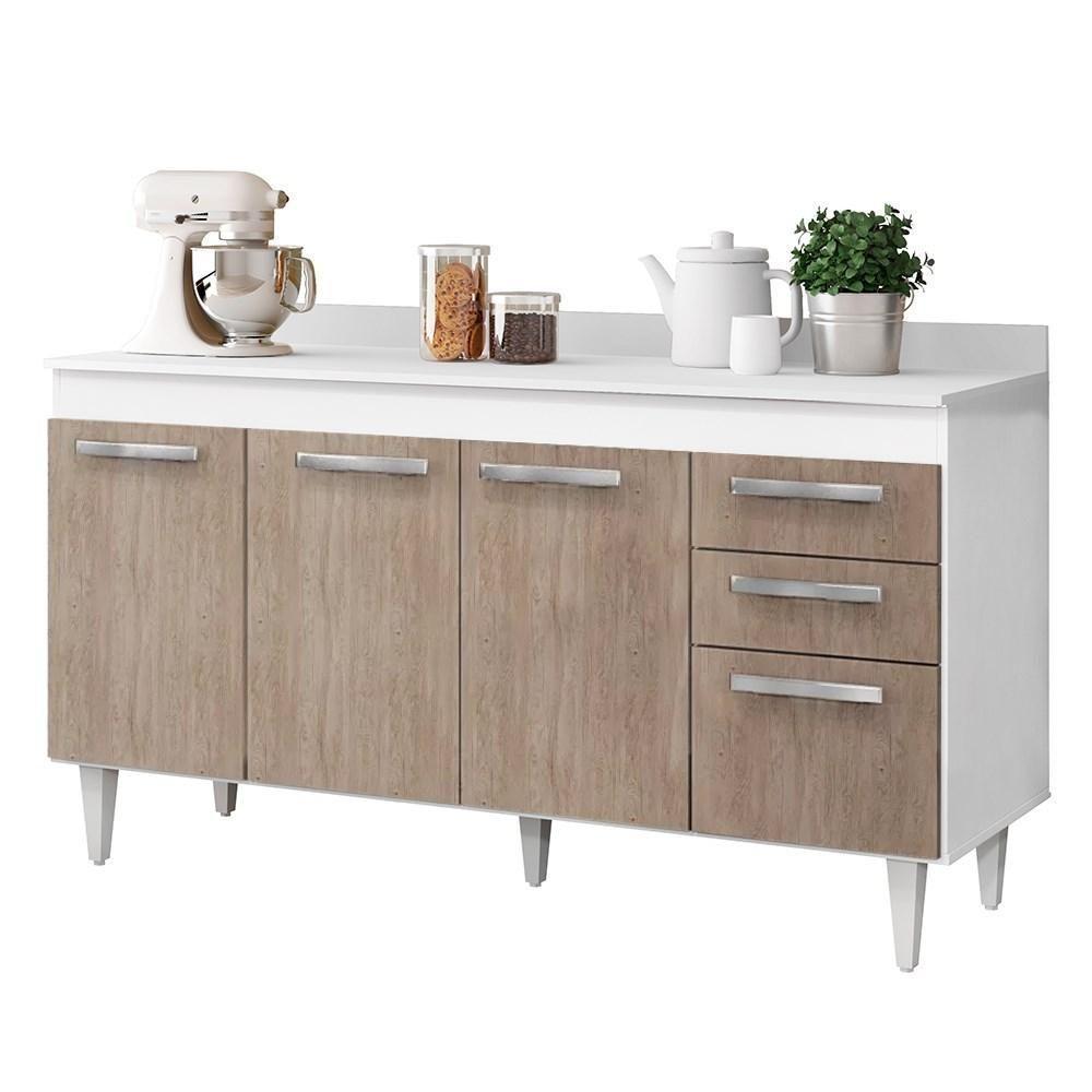 Balcão 150Cm Com Tampo Lisboa 4Pts 2Gav Branco/Castanho - 1