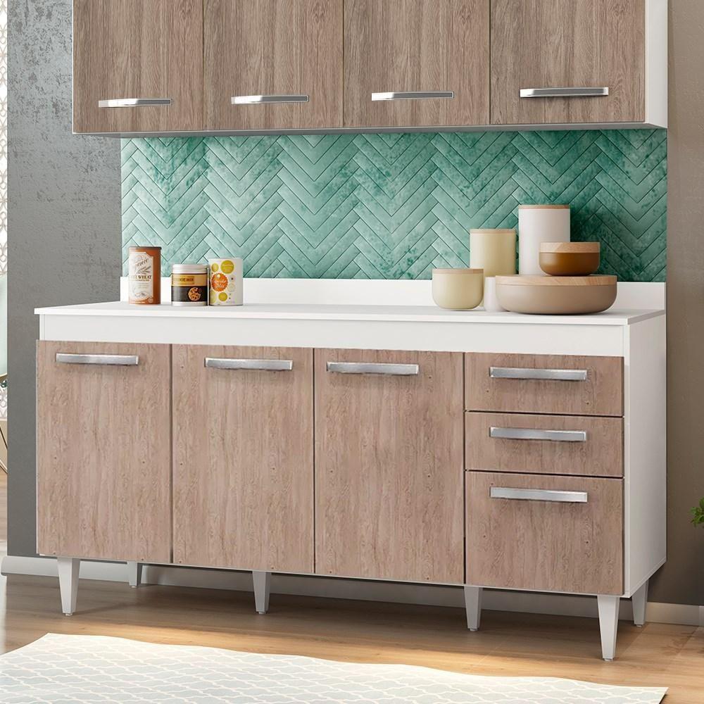 Balcão 150Cm Com Tampo Lisboa 4Pts 2Gav Branco/Castanho - 5