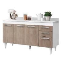 Balcão 150Cm Com Tampo Lisboa 4Pts 2Gav Branco/Castanho - 1