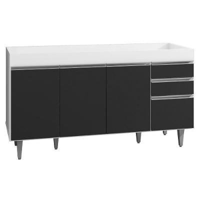 Balcão Pia 150cm 4 Portas 2 Gavetas Branco/Preto