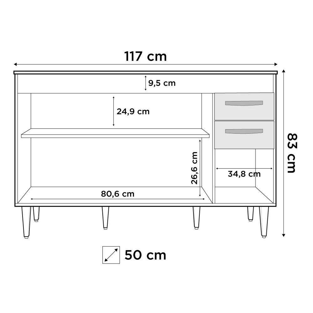 Balcão Gabinete De Pia Com Tampo Suécia 120Cm 03 Portas Branco Preto - 3
