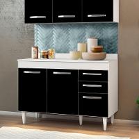 Balcão Gabinete De Pia Com Tampo Suécia 120Cm 03 Portas Branco Preto - 5