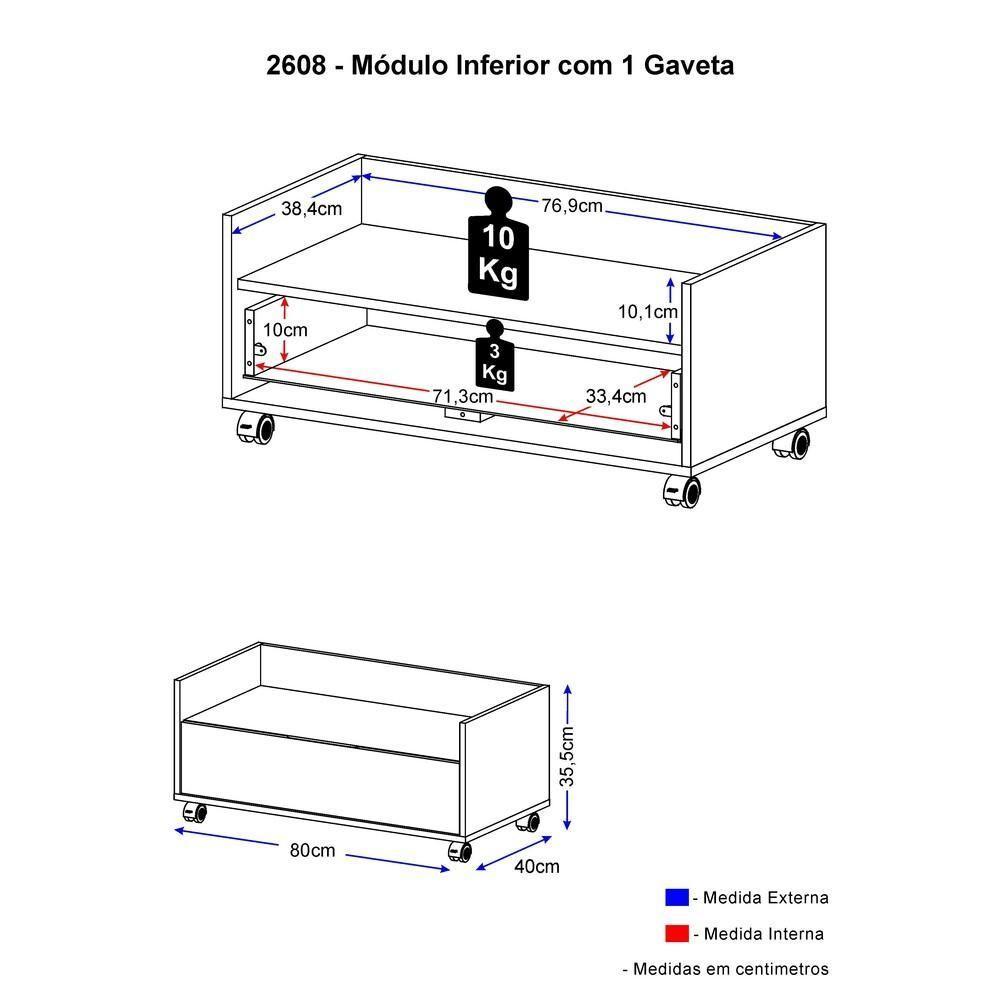 Balcão para Banheiro 1 Gaveta Rodízios Branco Multimóveis - 2