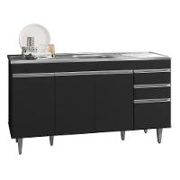 Balcão Gabinete Com Pia Inox 150cm 4 Portas 2 Gavetas Preto - 1