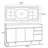 Balcão Gabinete Com Pia Inox 150cm 4 Portas 2 Gavetas Preto - 2