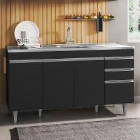 Balcão Gabinete Com Pia Inox 150cm 4 Portas 2 Gavetas Preto - 5