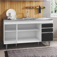 Balcão Com Pia Inox 150cm 4 Portas 2 Gavetas Branco/Preto