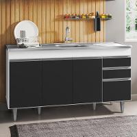Balcão Com Pia Inox 150cm 4 Portas 2 Gavetas Branco/Preto - 5