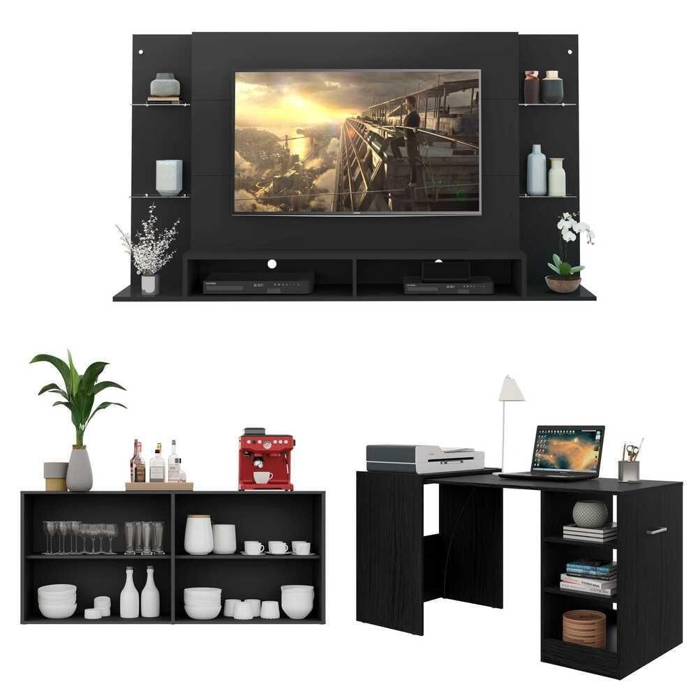 Conjunto Sala De Estar Painel Tv 60 Aparador e Mesa Dobrável - 6