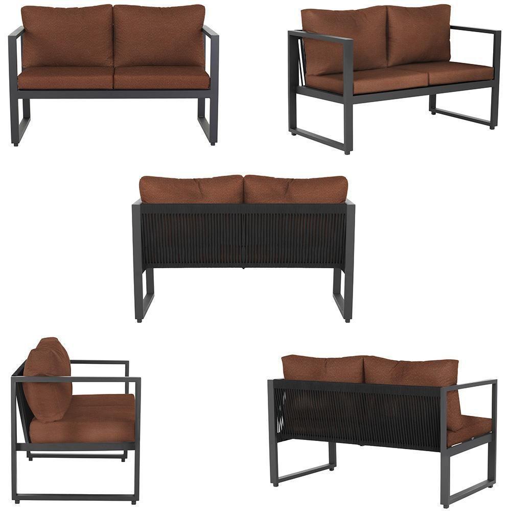 Conjunto Sofá Para área Externa Londres Slin Corda Nautica Preta - Sofá 2 Lugares E 2 Poltronas A07 - 5