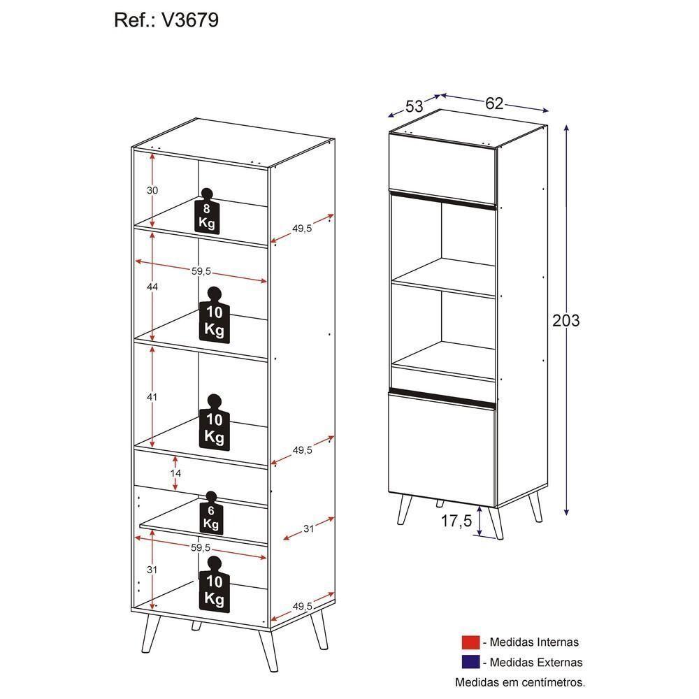 Paneleiro 2 Portas 63cm Para Forno E Microondas Veneza Multimóveis V3679 Branco Branco - 4