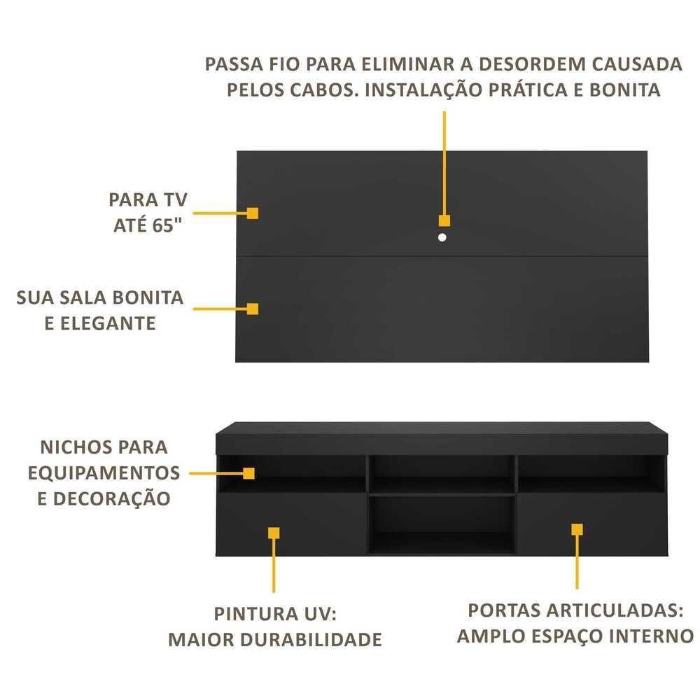 Rack Com Painel Para Tv Até 65´´ Flórida Fg3059 Preto - 2