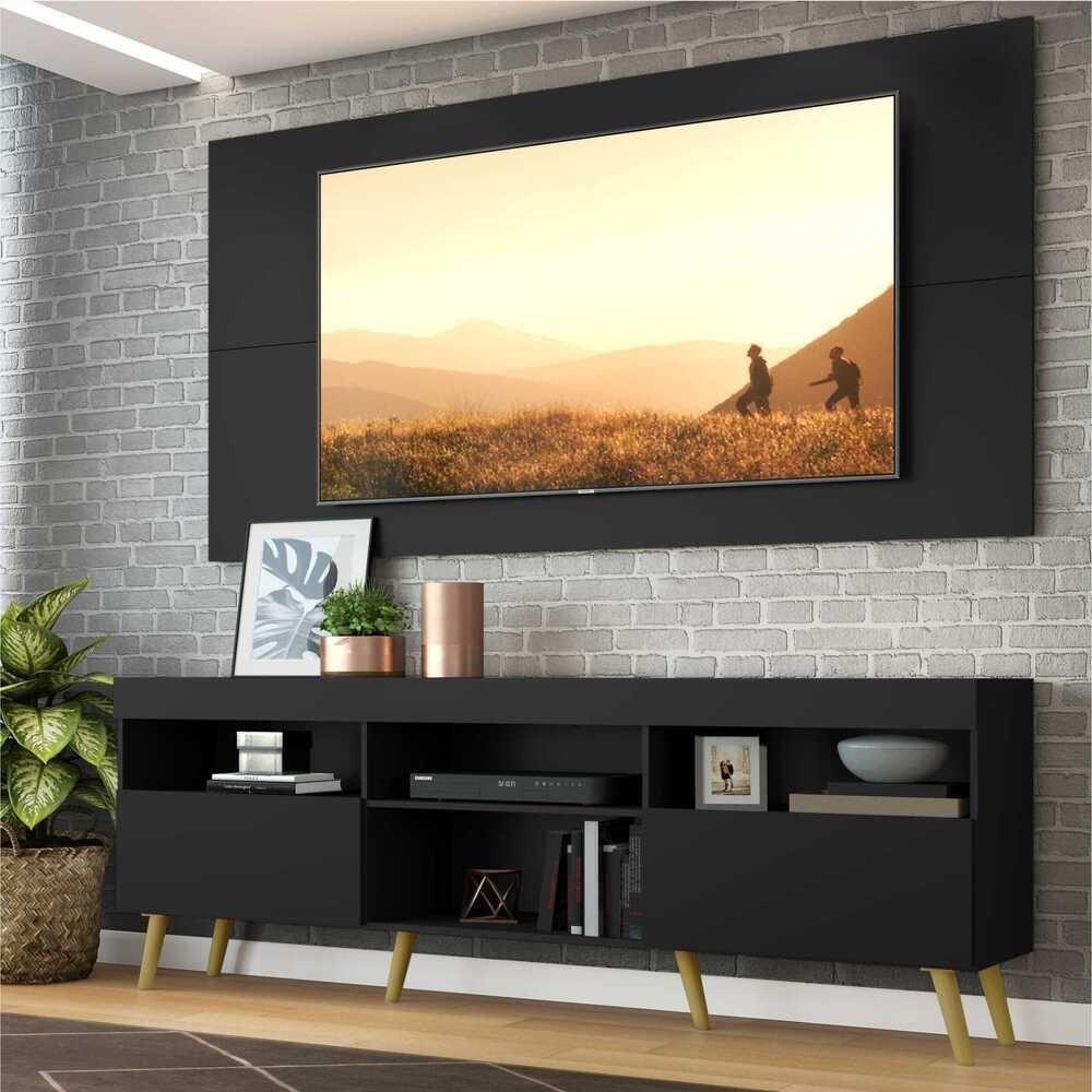 Rack Retrô Com Painel Para Tv Até 65´´ Flórida Fg3133 Preto/natural - 3