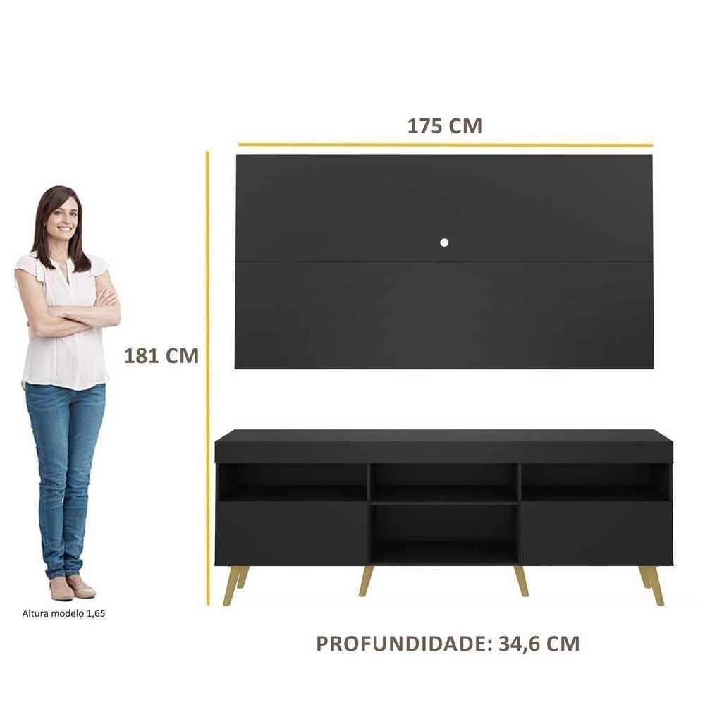 Rack Retrô Com Painel Para Tv Até 65´´ Flórida Fg3133 Preto/natural - 9