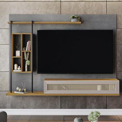 Painel Tv Autentico Sala 60'' Com 1 Porta Basculante Onix/Cinamomo/Off White Onix/Cinamomo/Off White