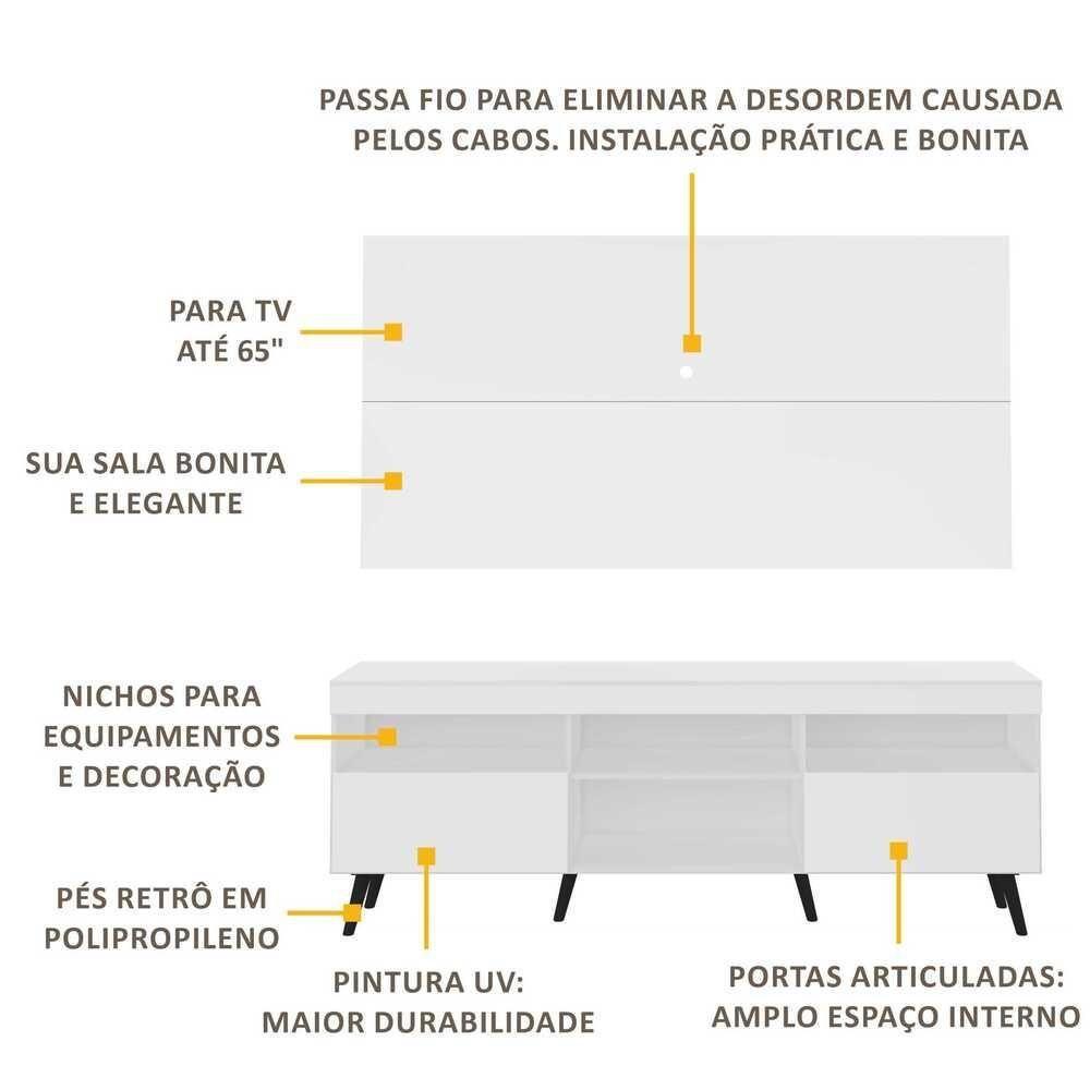 Rack Retrô Com Painel Para Tv Até 65´´ Flórida Fg3133 Branco/preto - 5