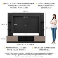 Rack Estante com Painel Tv 65 e 2 Portas Oslo Preto Fumê