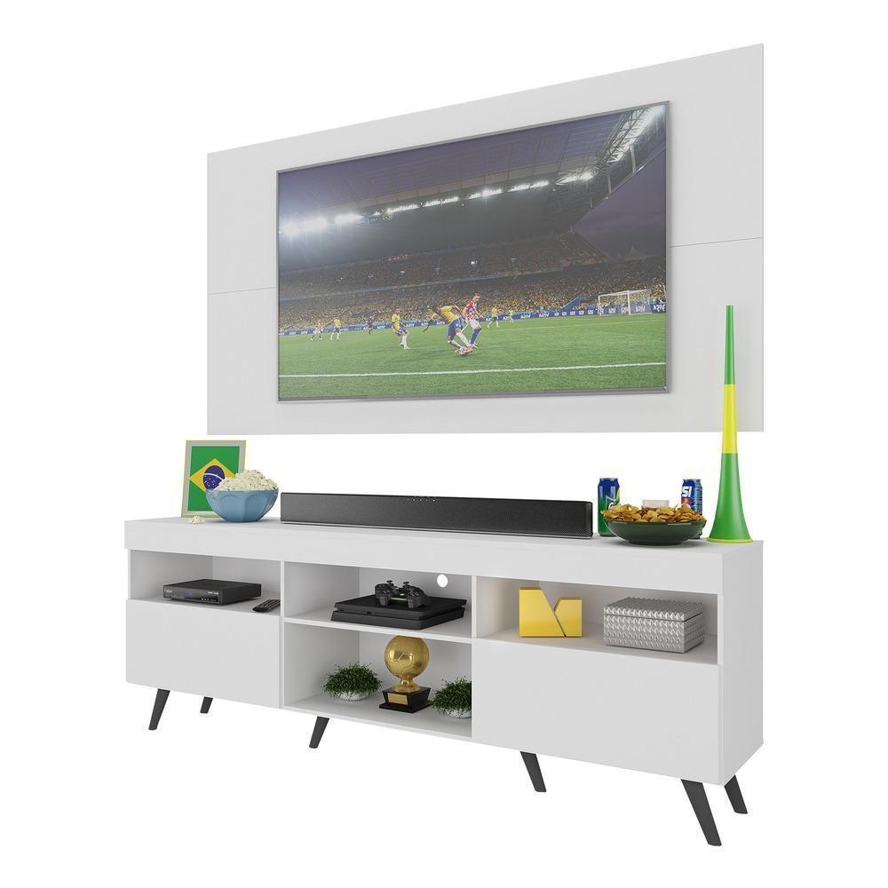 Rack C/ Painel Tv 65" Retrô Holanda Br3133 Branco Preto - 6