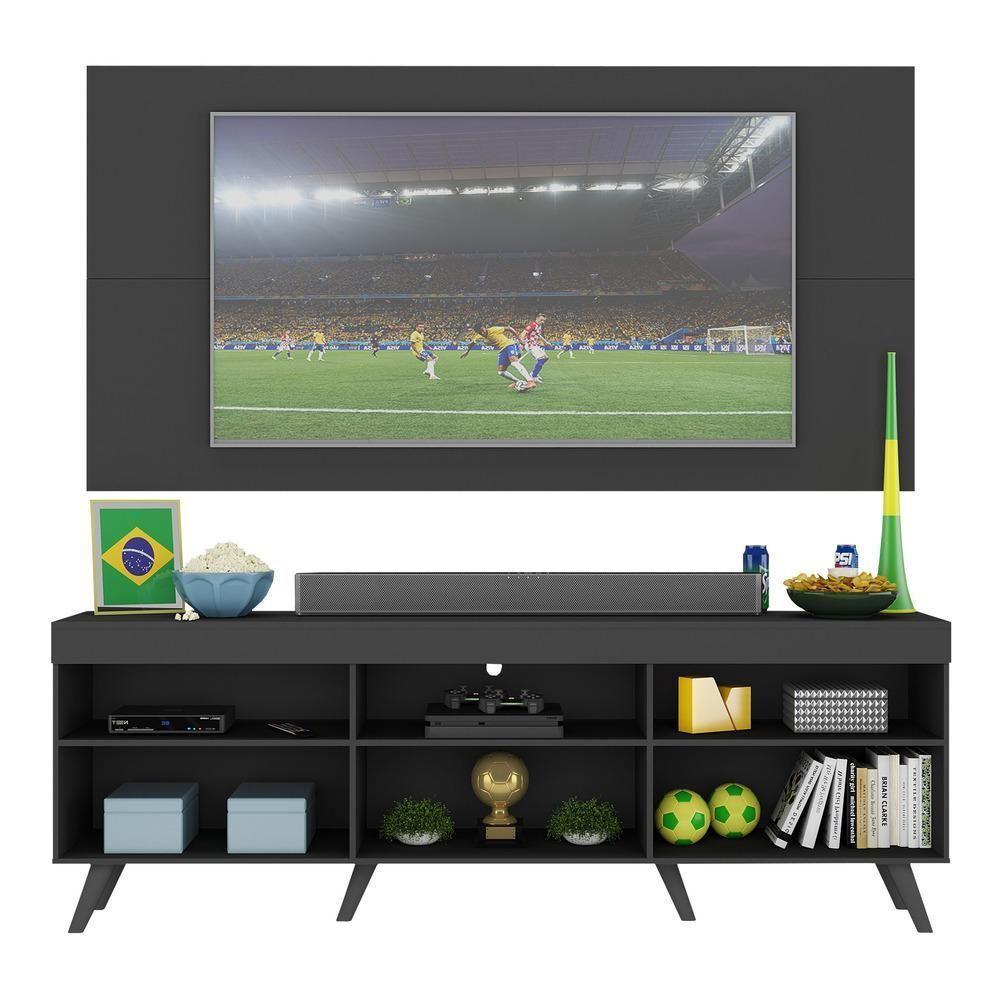 Rack C/ Painel Tv 65" Retrô Holanda Br3133 Preto - 3