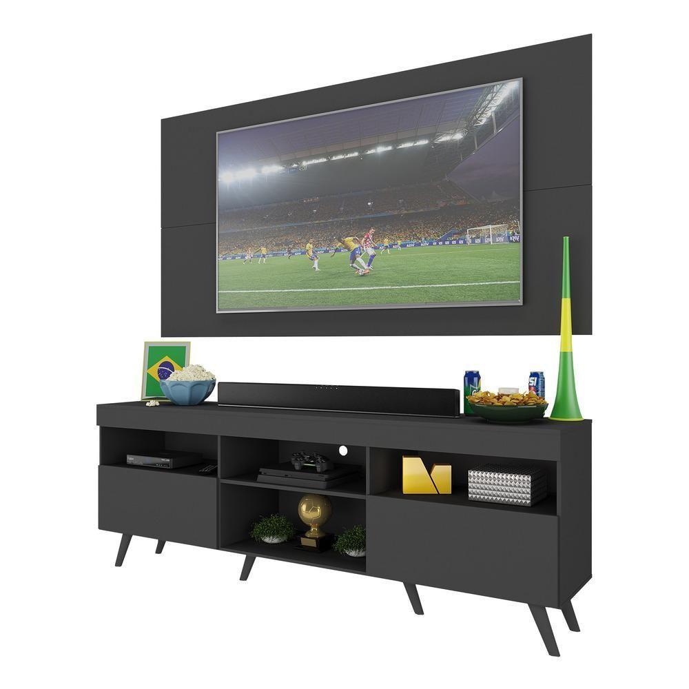 Rack C/ Painel Tv 65" Retrô Holanda Br3133 Preto - 6