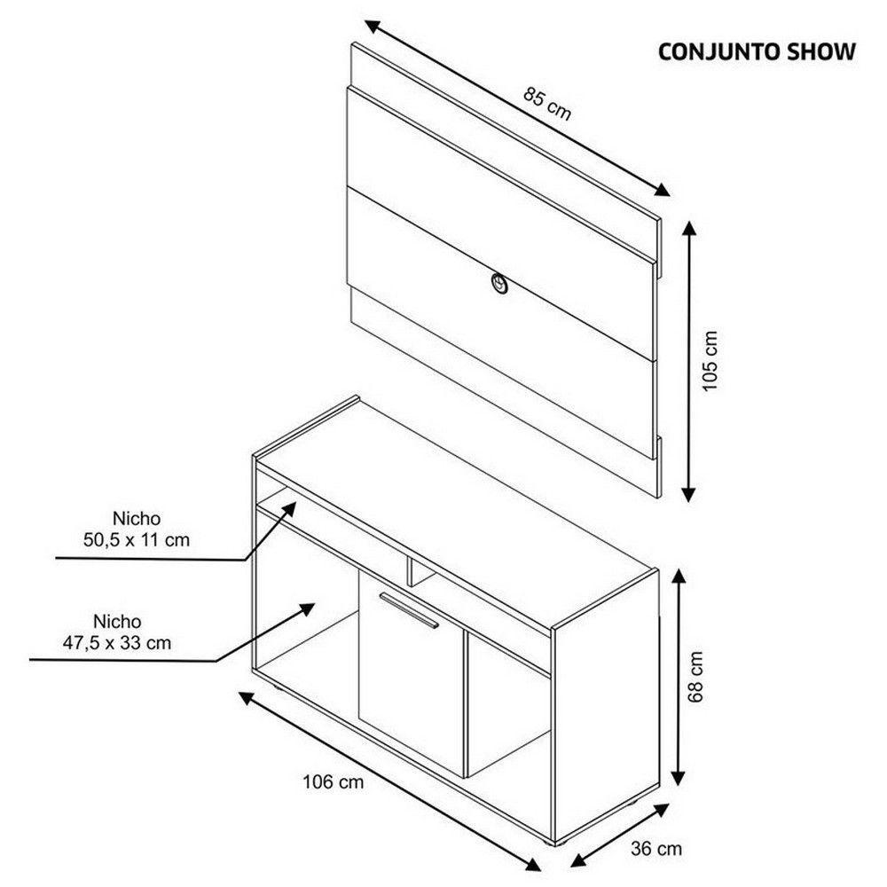 Rack Para Tv Até 43'' Combo Show Com Pés Notável Freijo Trend Com Off White - 2