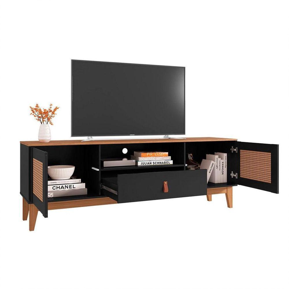 Rack Sala Esmeralda Para Tv Até 60 Polegadas Pés Em Madeira Preto/noce - 2