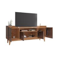 Rack Para Tv Até 60" C/ Pés De Madeira Cinza Perola/Noce