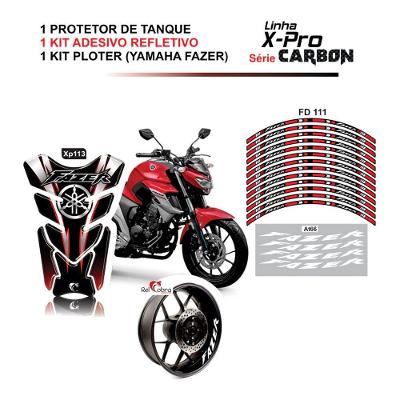 Combo Protetor Adesivo Tanque E Aro Moto Yamaha Fazer Vermelho/Preto Fazer Vermelho