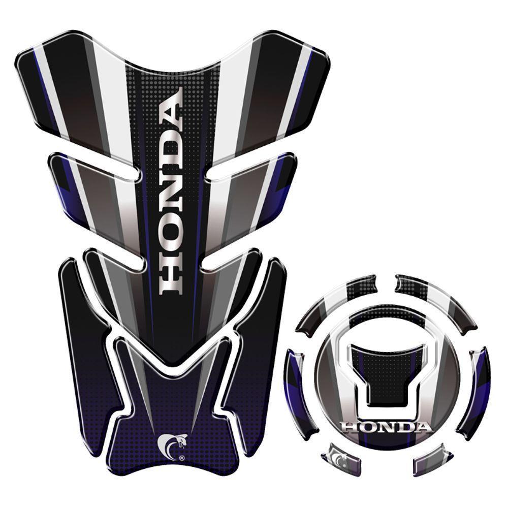 Kit Adesivo Resinado Protetor Tanque E Bocal Moto Honda Acima 2018 Azul Azul E Preto - 1