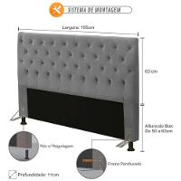 Cabeceira Cama Box Casal King 195cm Cristal Suede Cinza - 8
